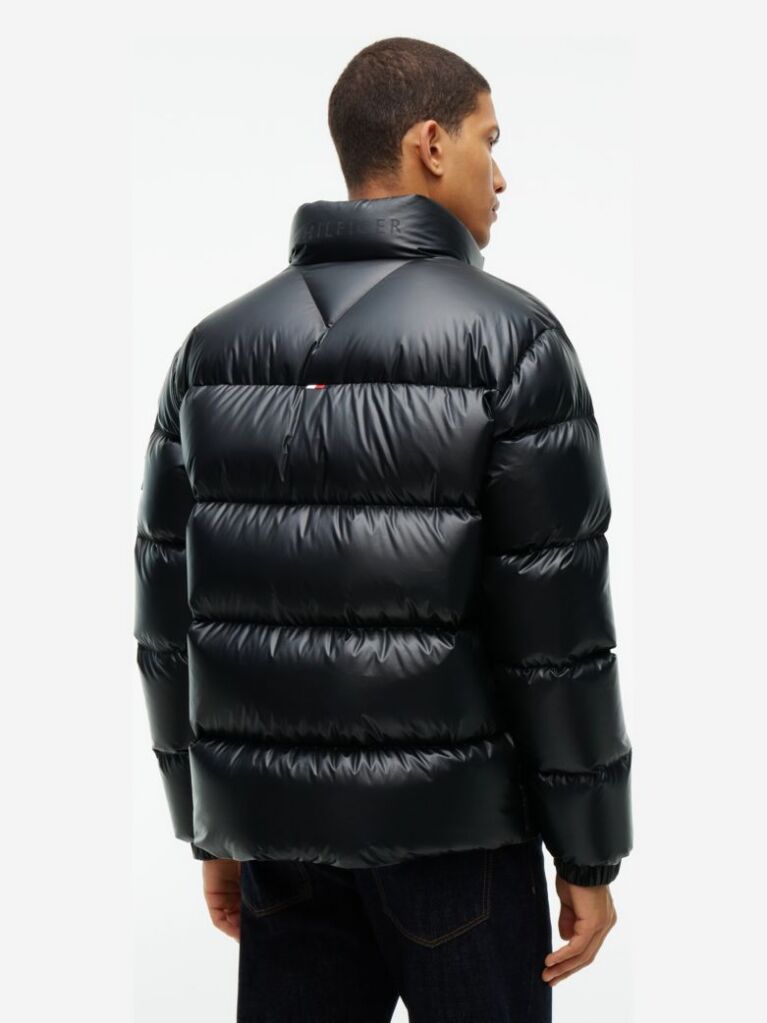 Black Shiny Water Repellent Down Puffer Jacket  Men