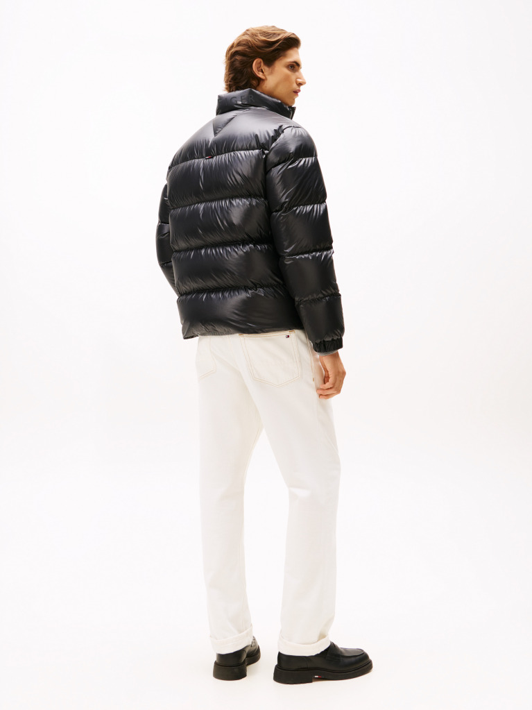 Black Shiny Water Repellent Down Puffer Jacket  Men