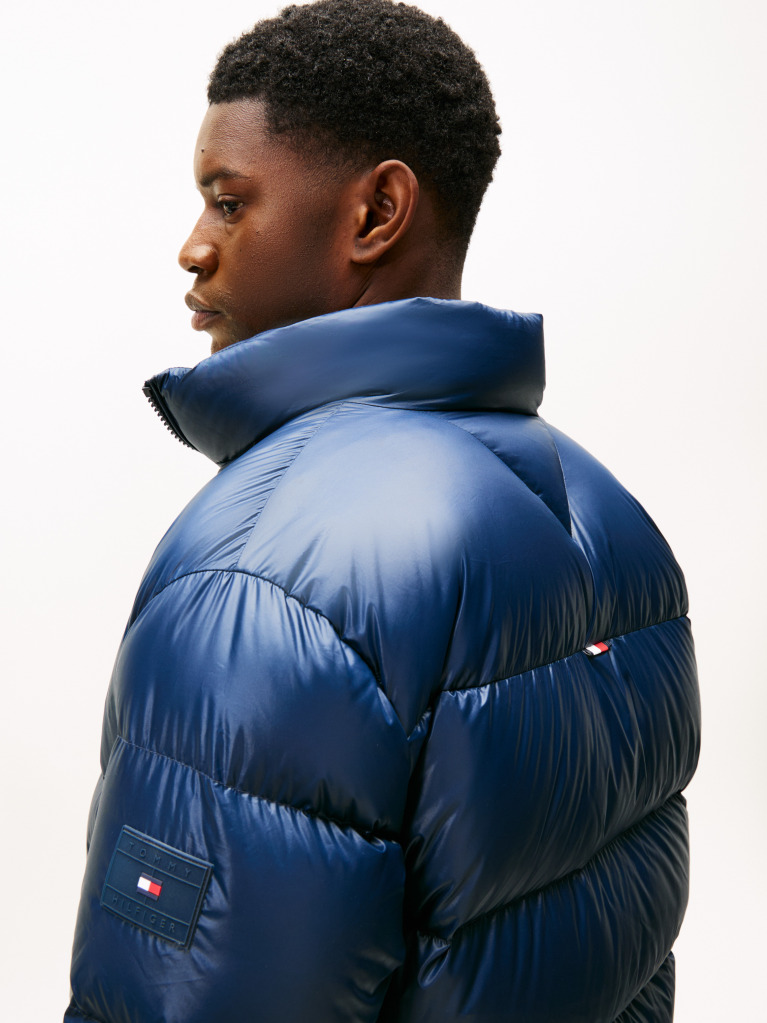 Blue Shiny Water Repellent Down Puffer Jacket  Men