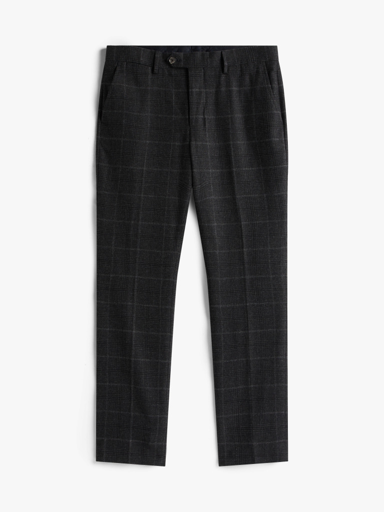Grey Smart Casual Denton Brushed Check Straight Leg Chinos  Men