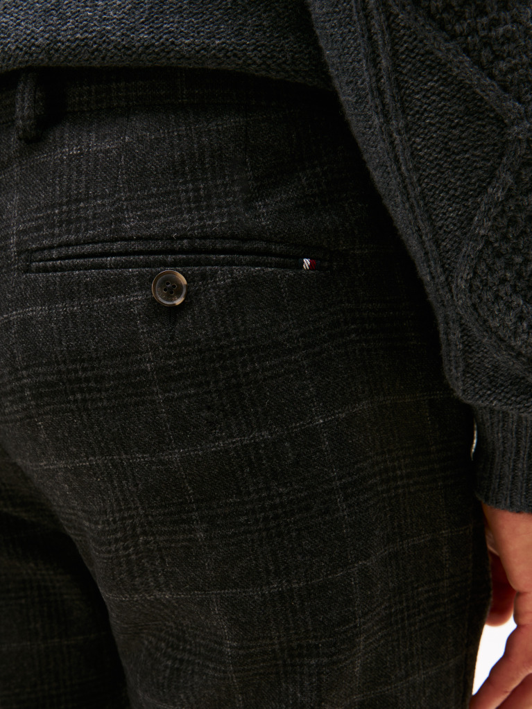 Grey Smart Casual Denton Brushed Check Straight Leg Chinos  Men