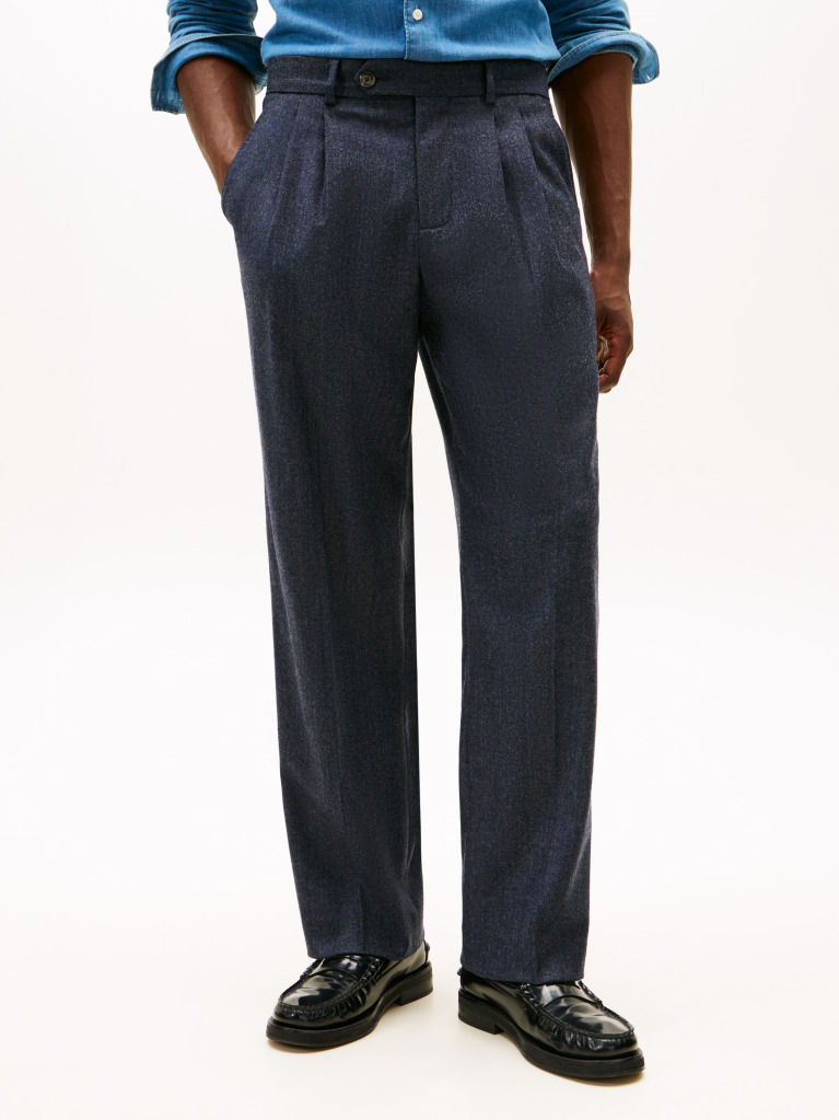Blue Smart Casual Wool Blend Trousers  Men