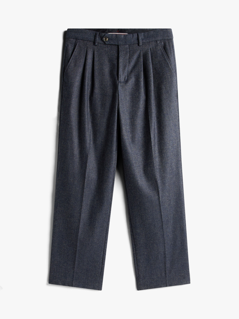 Blue Smart Casual Wool Blend Trousers  Men