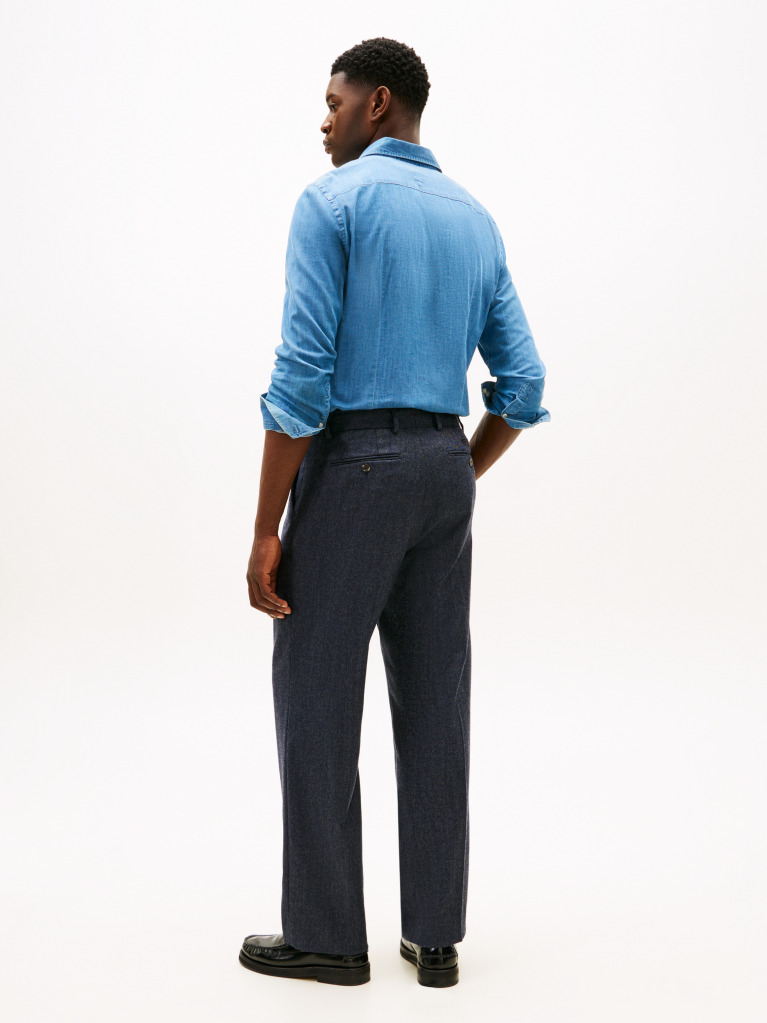 Blue Smart Casual Wool Blend Trousers  Men