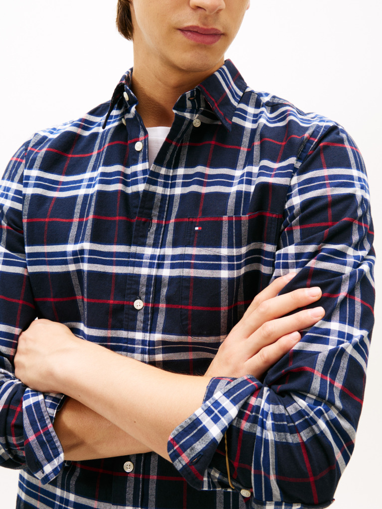 Multi Regular Fit Brushed Oxford Check Shirt  Men