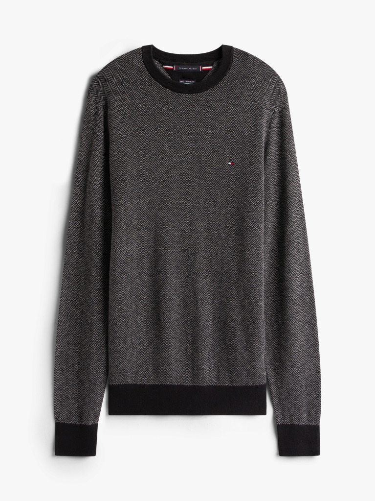 Grey Herringbone Knit Jumper With Cashmere  Men
