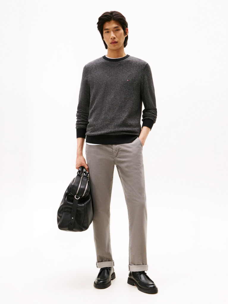 Grey Herringbone Knit Jumper With Cashmere  Men