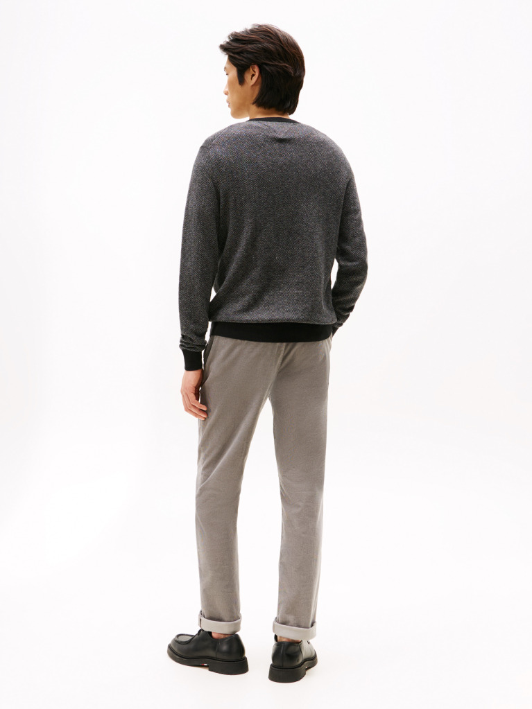 Grey Herringbone Knit Jumper With Cashmere  Men