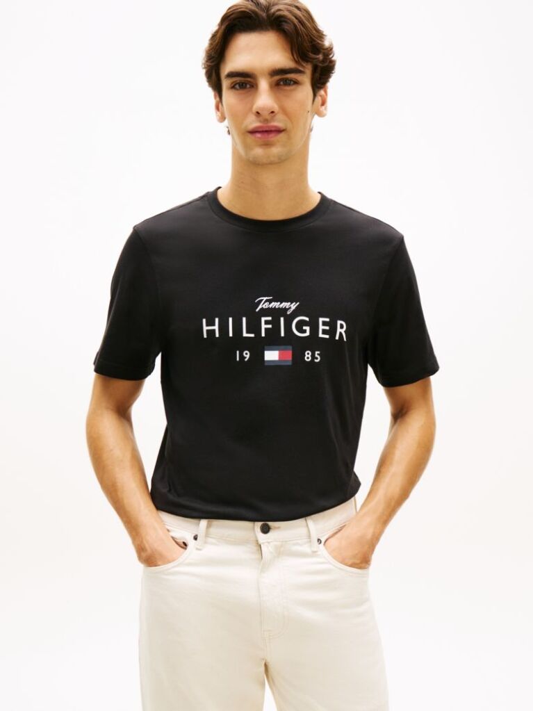 Black Logo Graphic Jersey Crew Neck T-Shirt  Men