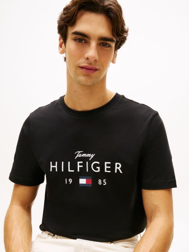 Black Logo Graphic Jersey Crew Neck T-Shirt  Men