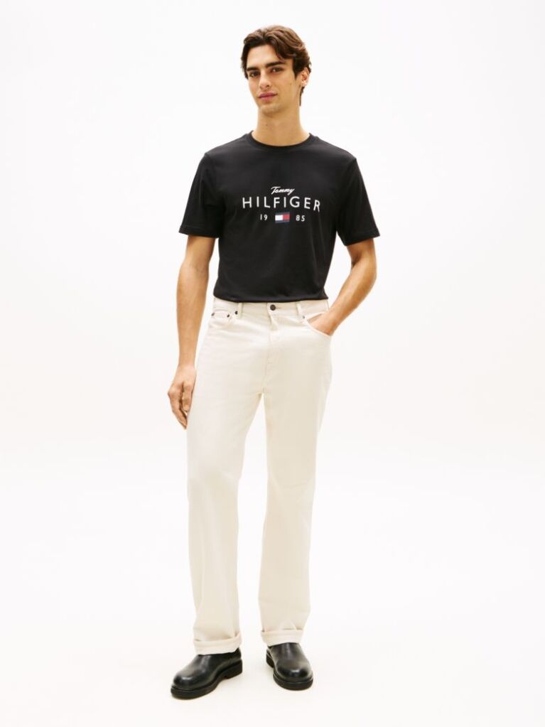 Black Logo Graphic Jersey Crew Neck T-Shirt  Men