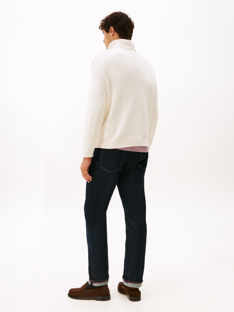 Beige Intarsia TH Crest Relaxed Roll Neck Jumper  Men