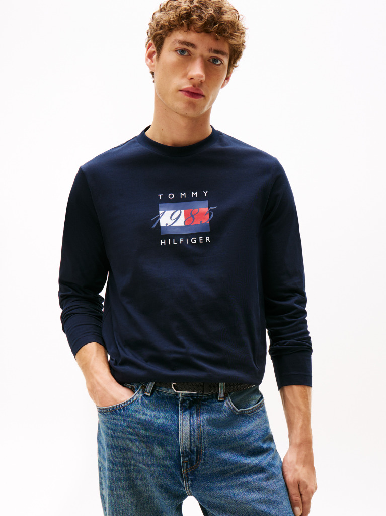 Blue Flag Graphic Jersey Long Sleeve T-Shirt  Men