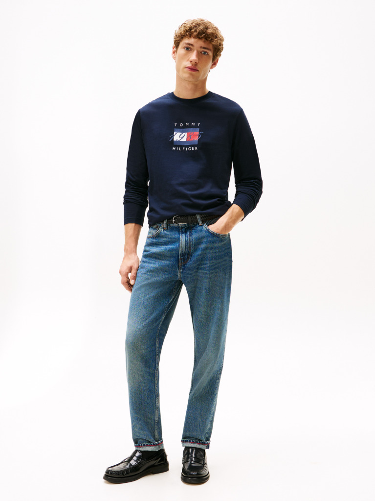 Blue Flag Graphic Jersey Long Sleeve T-Shirt  Men