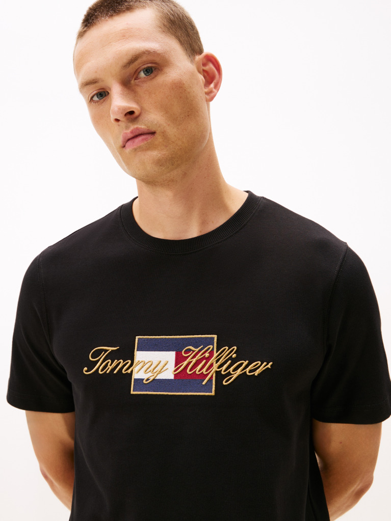 Black Logo Embroidery Crew Neck T-Shirt  Men