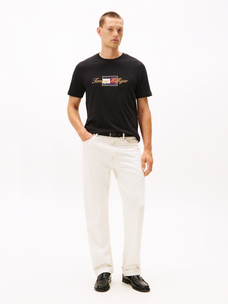 Black Logo Embroidery Crew Neck T-Shirt  Men