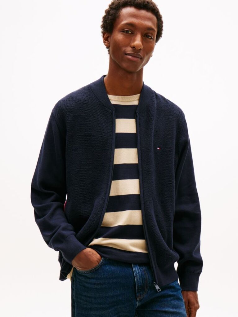 Blue Flag Emboidery Zip Through Cardigan  Men