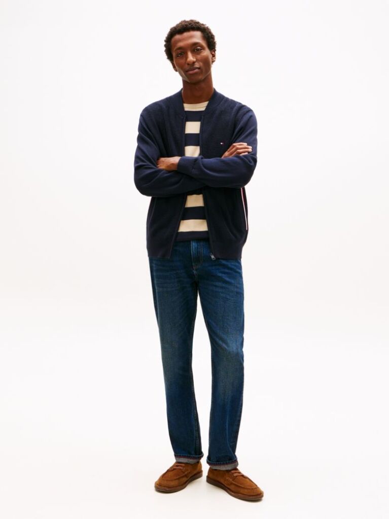 Blue Flag Emboidery Zip Through Cardigan  Men