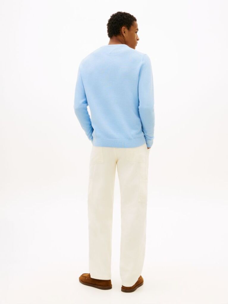 Blue Textured Knit Crew Neck Jumper  Men