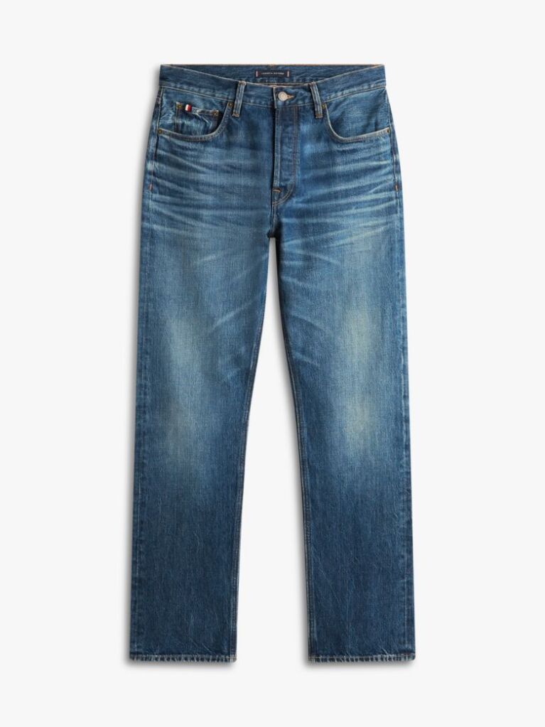 Blue Whiskered Regular Straight Leg Jeans  Men