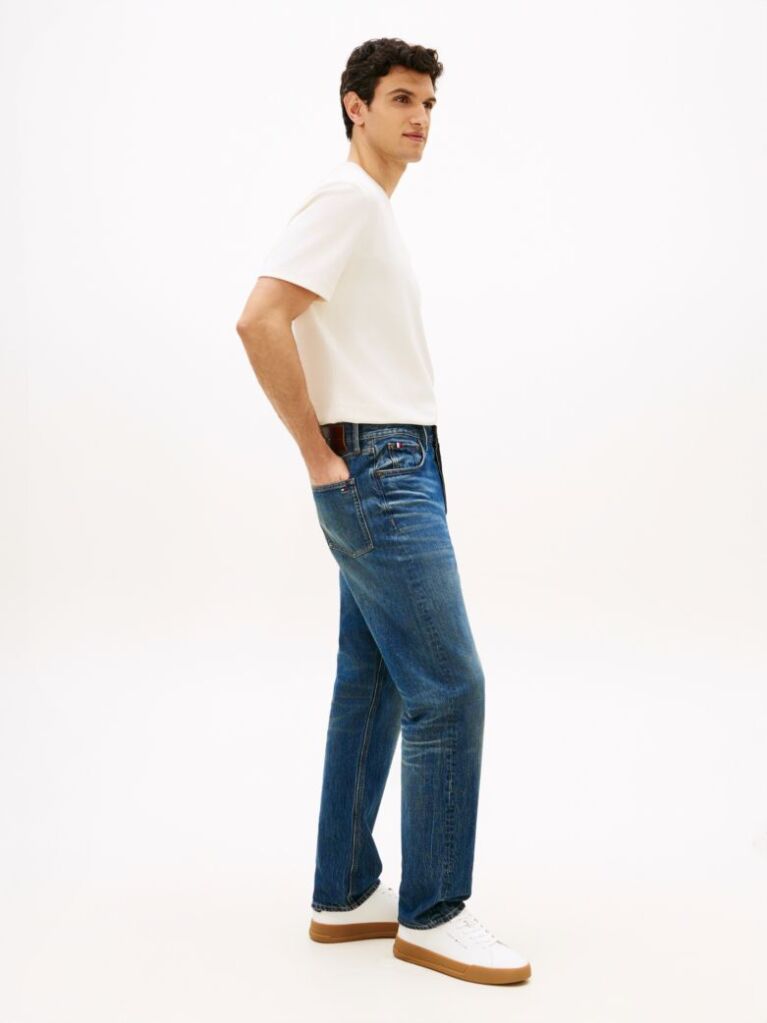 Blue Whiskered Regular Straight Leg Jeans  Men