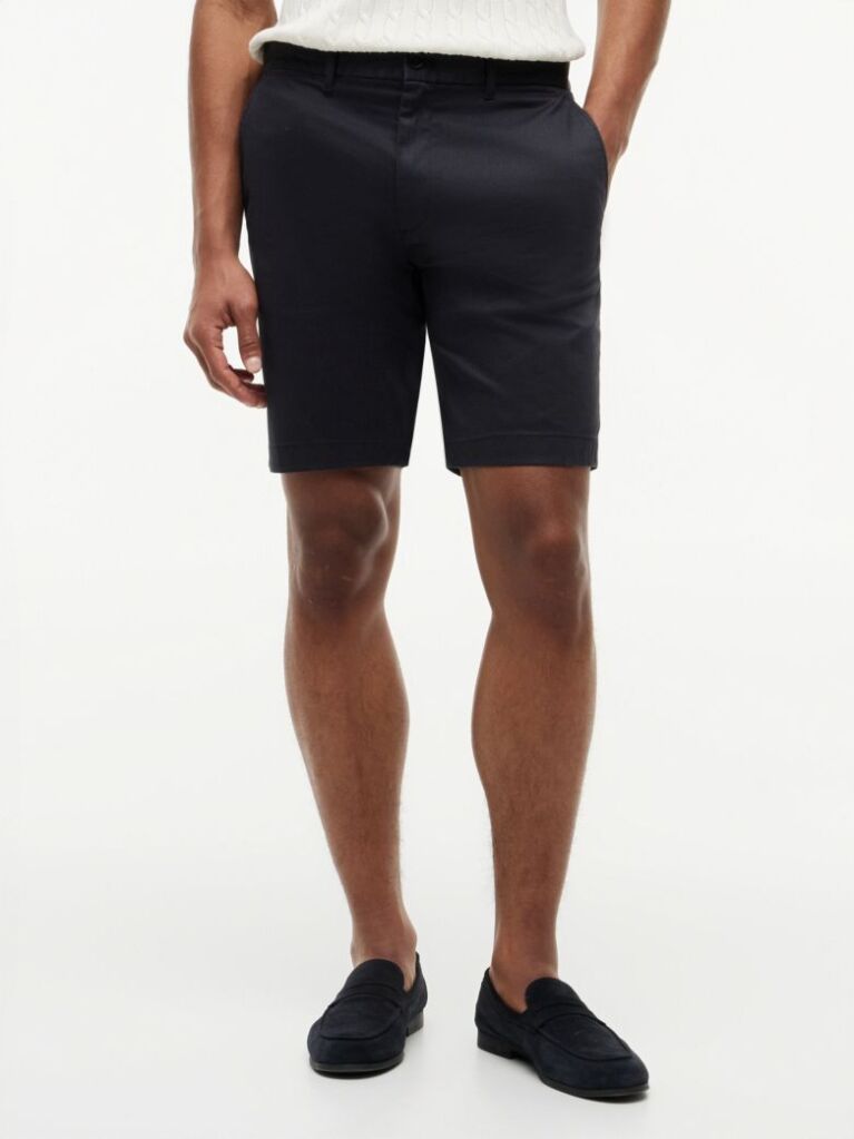Blue Denton Print Slim 9.5" Inseam Chino Shorts  Men