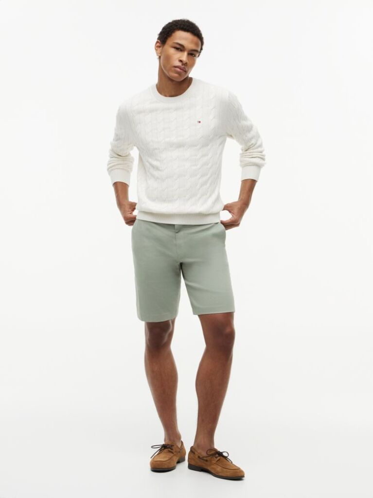 Grey Denton Print Slim 9.5" Inseam Chino Shorts  Men