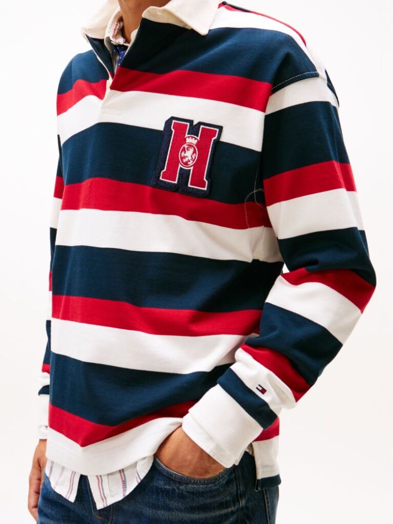 Multi Logo Appliqué Stripe Relaxed Rugby Shirt  Men