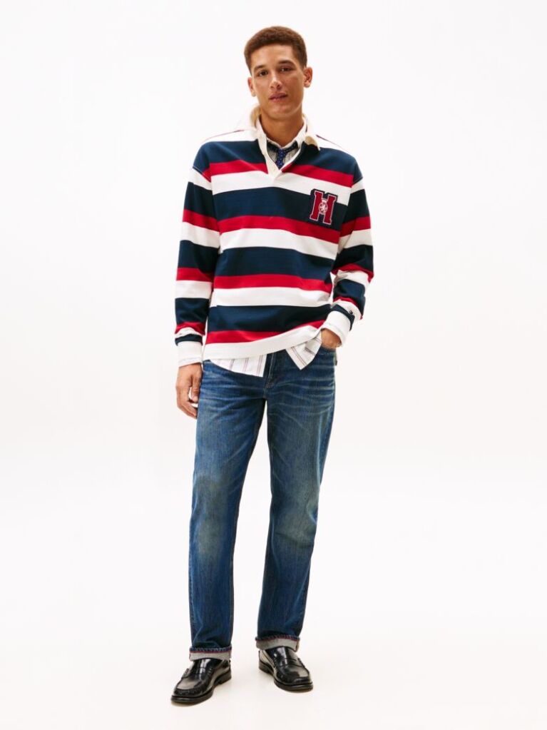 Multi Logo Appliqué Stripe Relaxed Rugby Shirt  Men