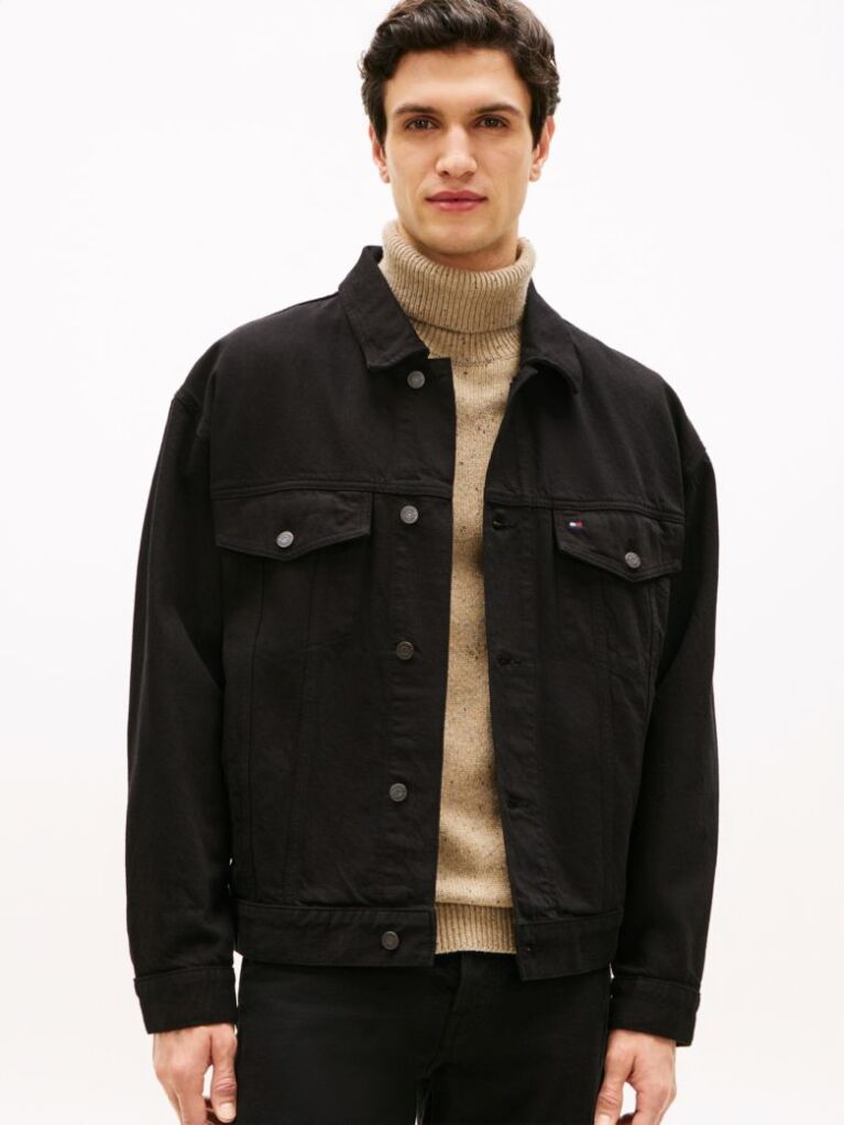 Black Relaxed Washed Denim Trucker Jacket  Men