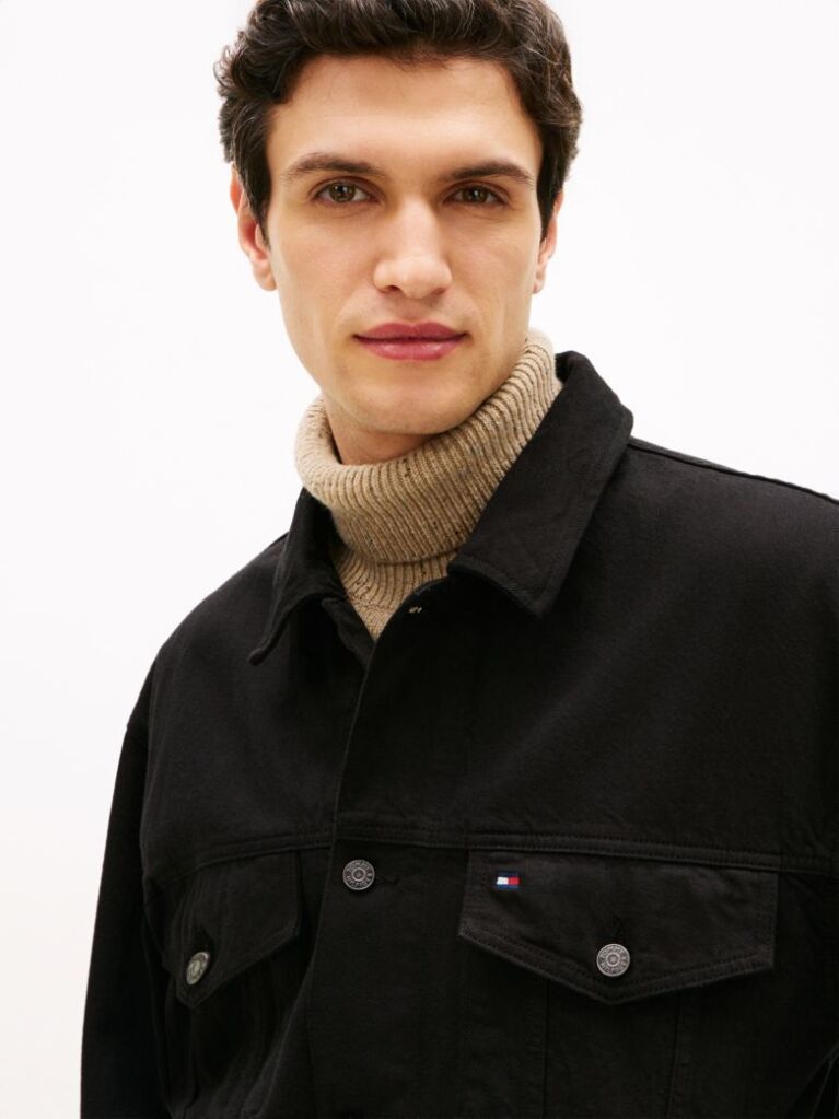 Black Relaxed Washed Denim Trucker Jacket  Men