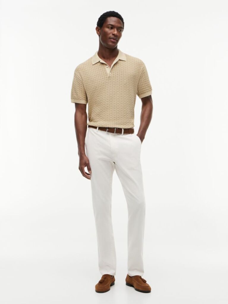 Beige Denton Straight Textured Chinos  Men