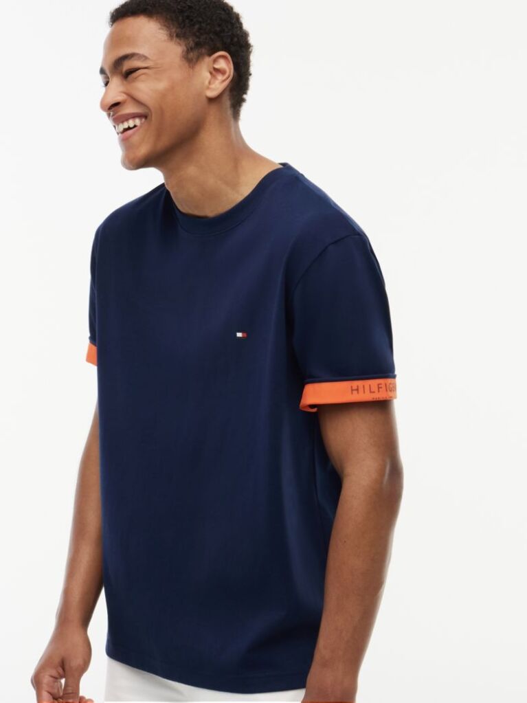 Blue Mixed Texture T-Shirt  Men