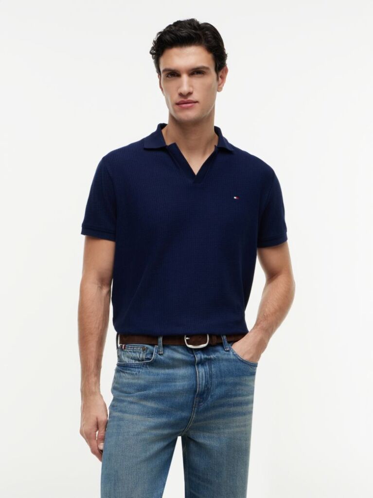 Blue Regular Fit Jacquard Polo Shirt  Men