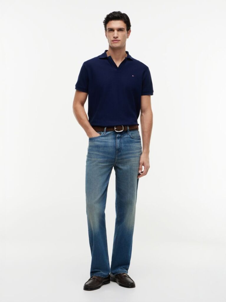 Blue Regular Fit Jacquard Polo Shirt  Men