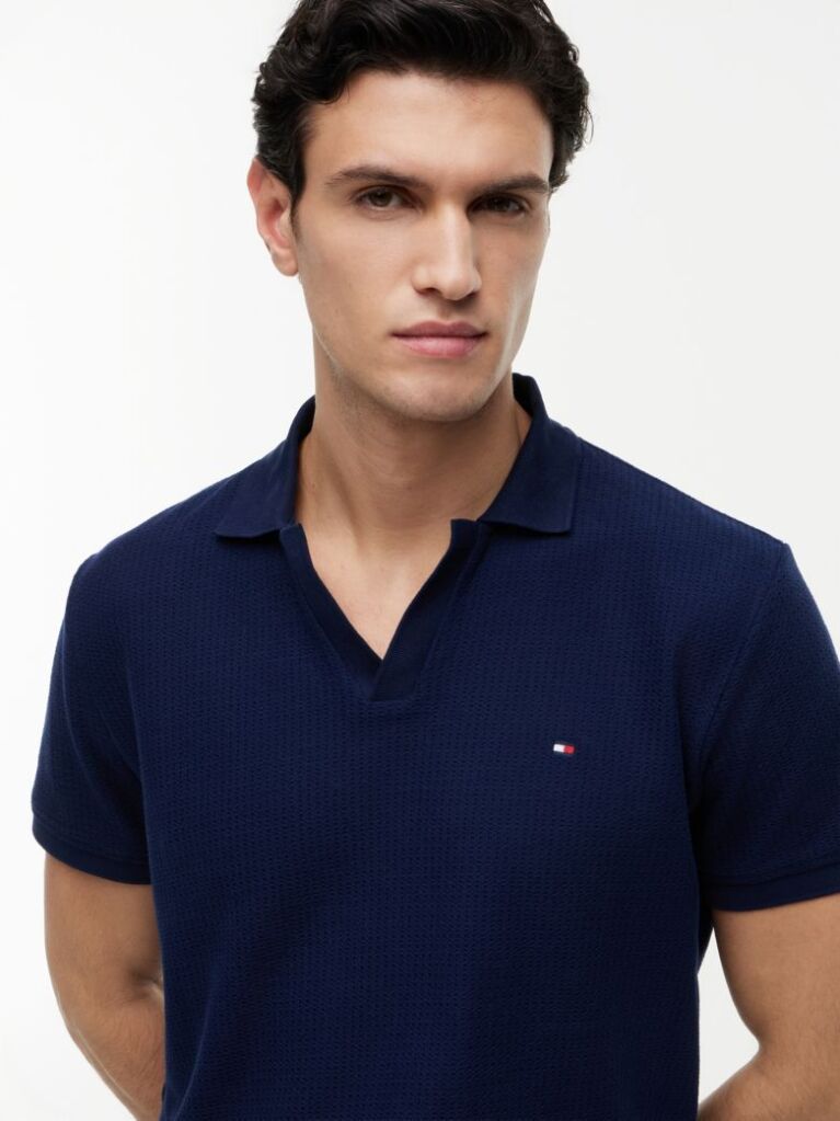 Blue Regular Fit Jacquard Polo Shirt  Men