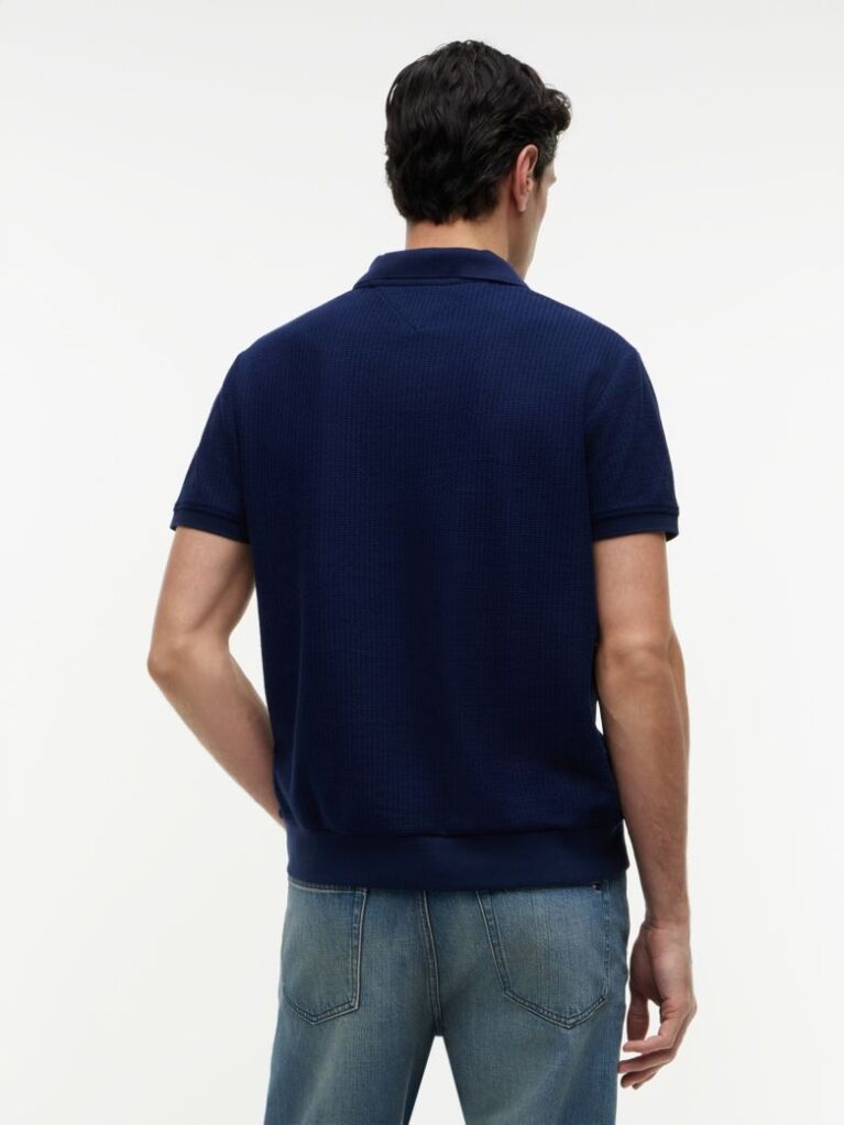 Blue Regular Fit Jacquard Polo Shirt  Men