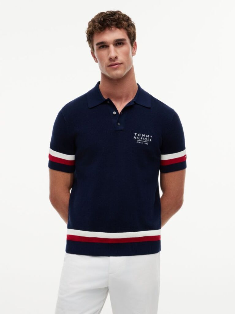 Blue Regular Fit Signature Textured Polo Shirt  Men