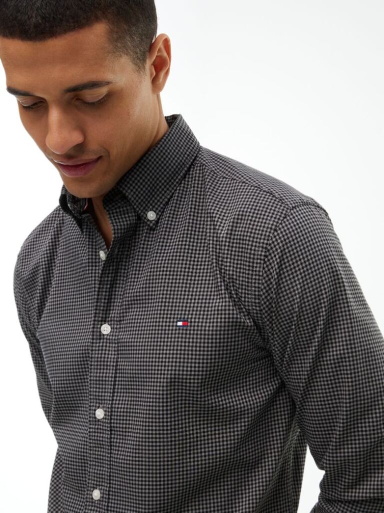Grey Regular Fit Flex Gingham Shirt  Men