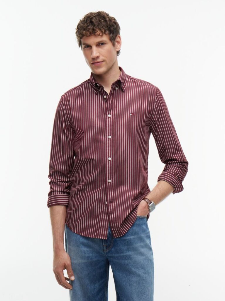Red Regular Fit Flex Stripe Shirt  Men