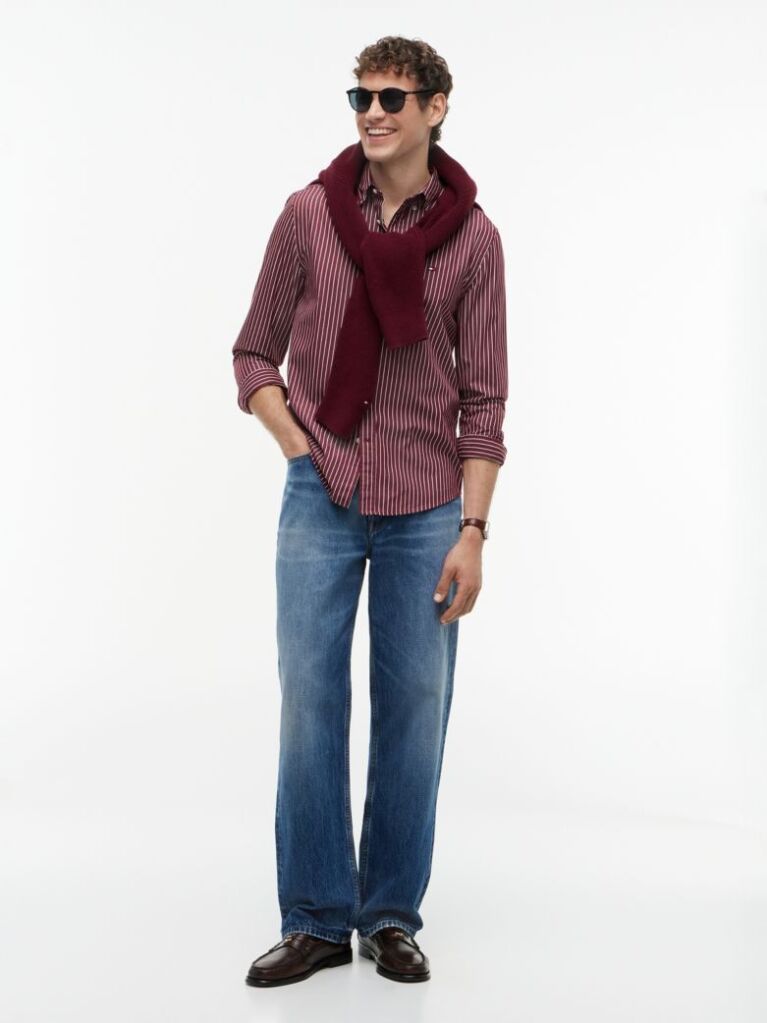 Red Regular Fit Flex Stripe Shirt  Men