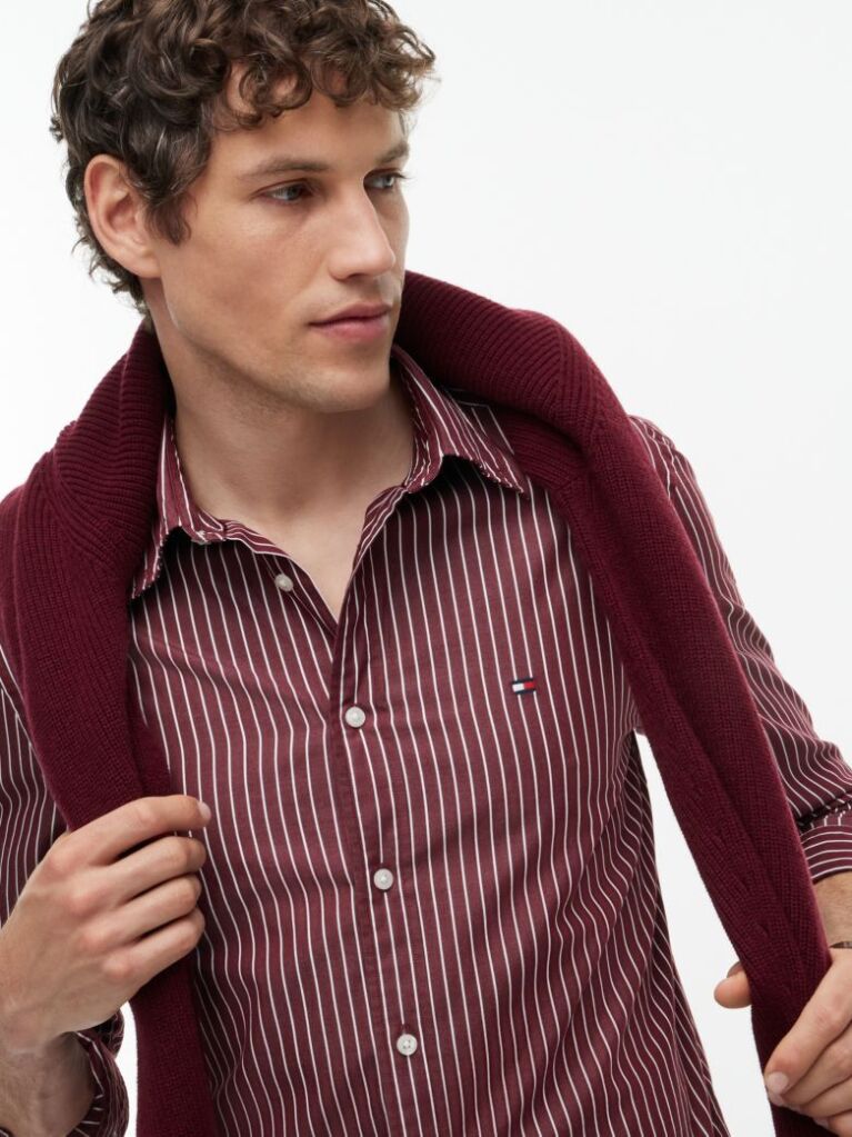Red Regular Fit Flex Stripe Shirt  Men