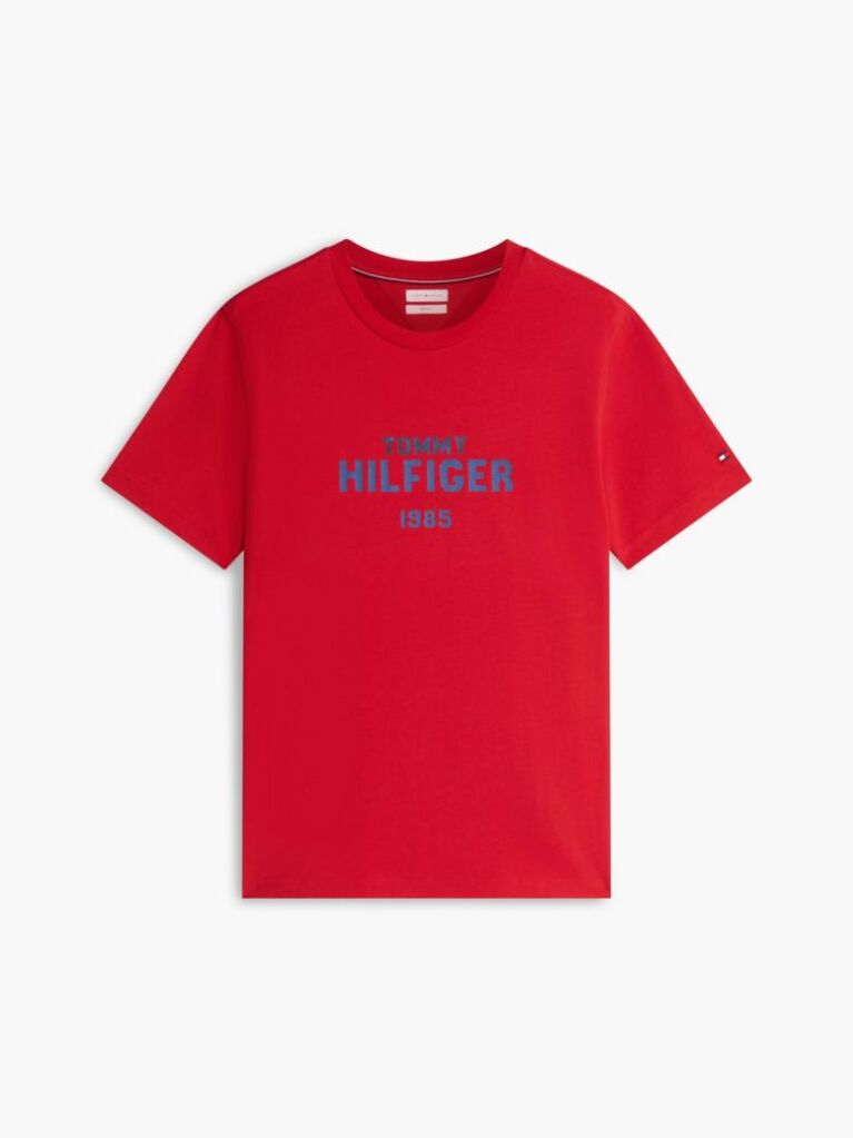 Red Contrast Logo Crew Neck Jersey T-Shirt  Men