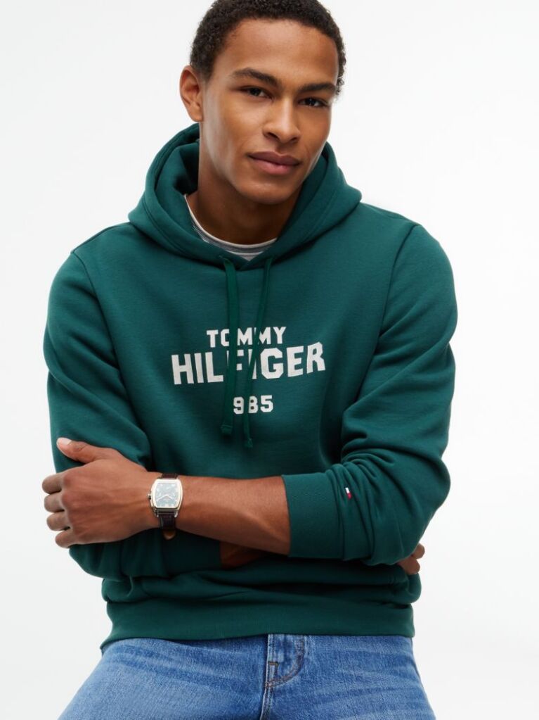 Green Logo Embroidery Fleece Hoody  Men