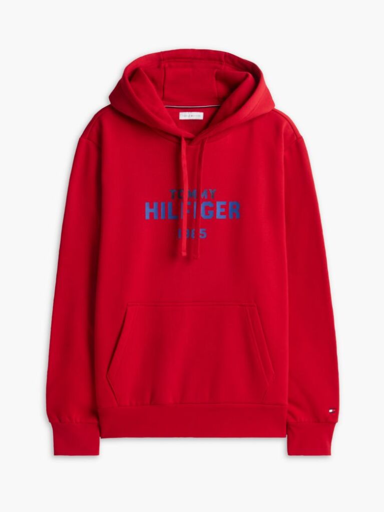 Red Logo Embroidery Fleece Hoody  Men