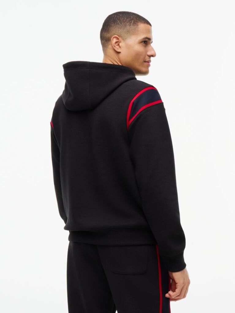 Black Varsity Logo Contrast Stripe Hoody  Men