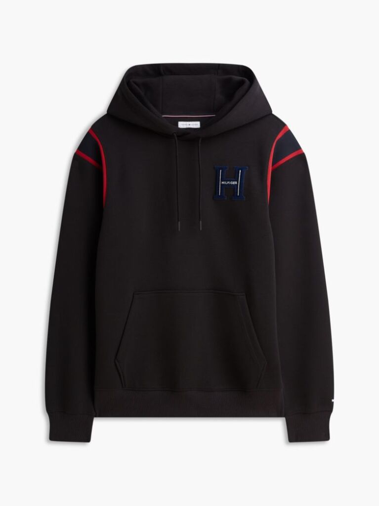 Black Varsity Logo Contrast Stripe Hoody  Men
