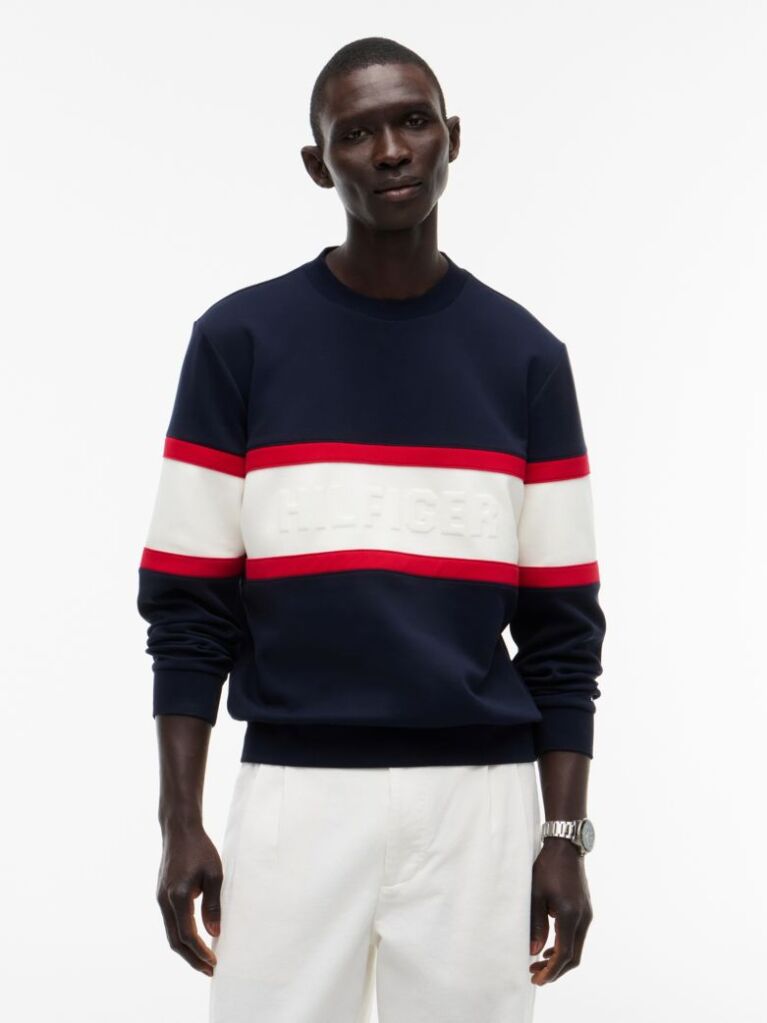 Blue Colour-Blocked Intecho Knit Sweatshirt  Men