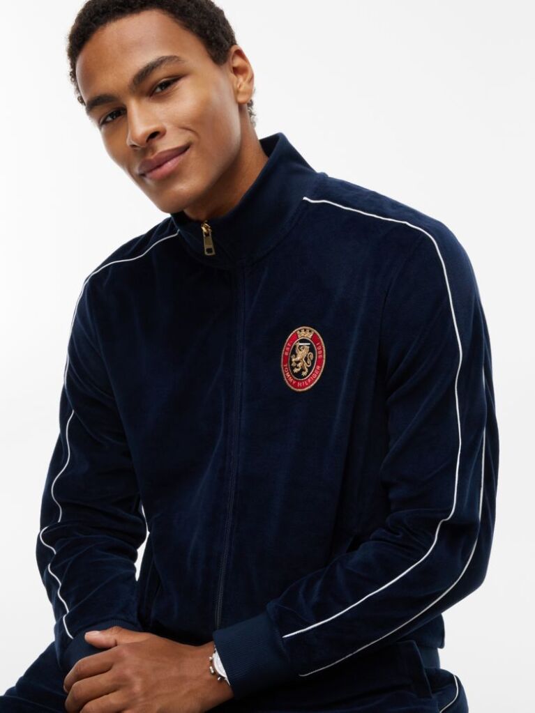 Blue Crest Velour Track Top  Men