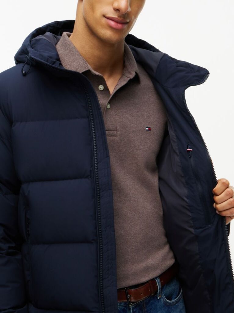 Blue Logo Patch Down Hooded Puffer Jacket  Men
